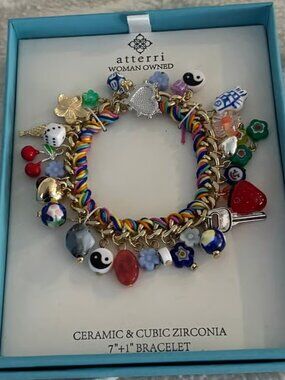 ATTERRI: Brand New: Beautiful Multicolor Ceramic & Cubic Zirconia 7/8" Bracelet